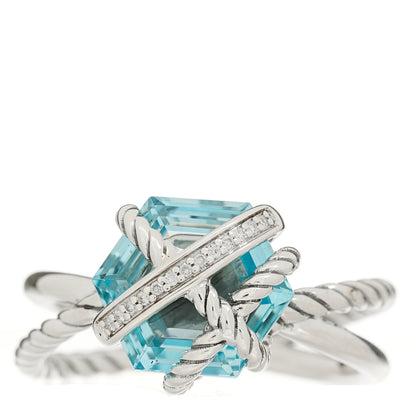 David Yurman Sterling Silver Diamond Blue Topaz 10mm Cable Wrap Ring 57 8 1 of 5
