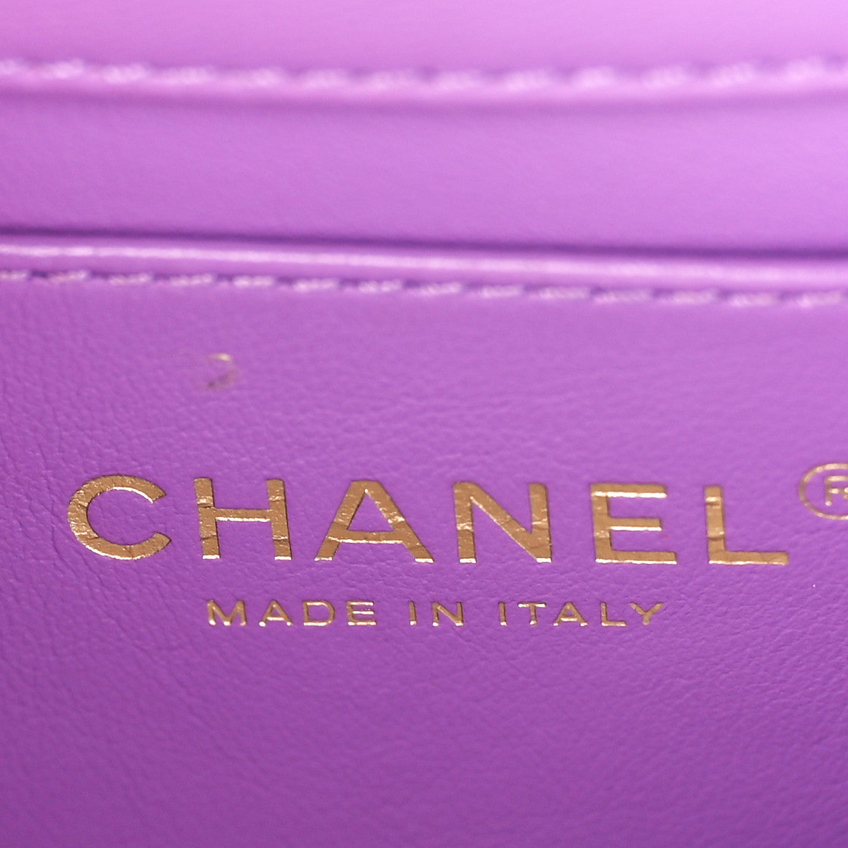 Lambskin Enamel Quilted Mini Pending CC Square Flap Purple