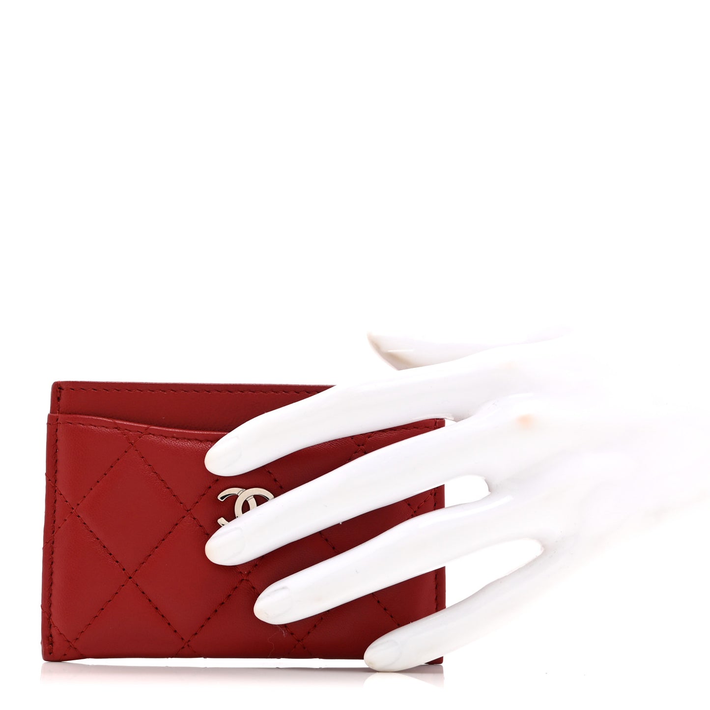 Lambskin Quilted Card Holder Red
