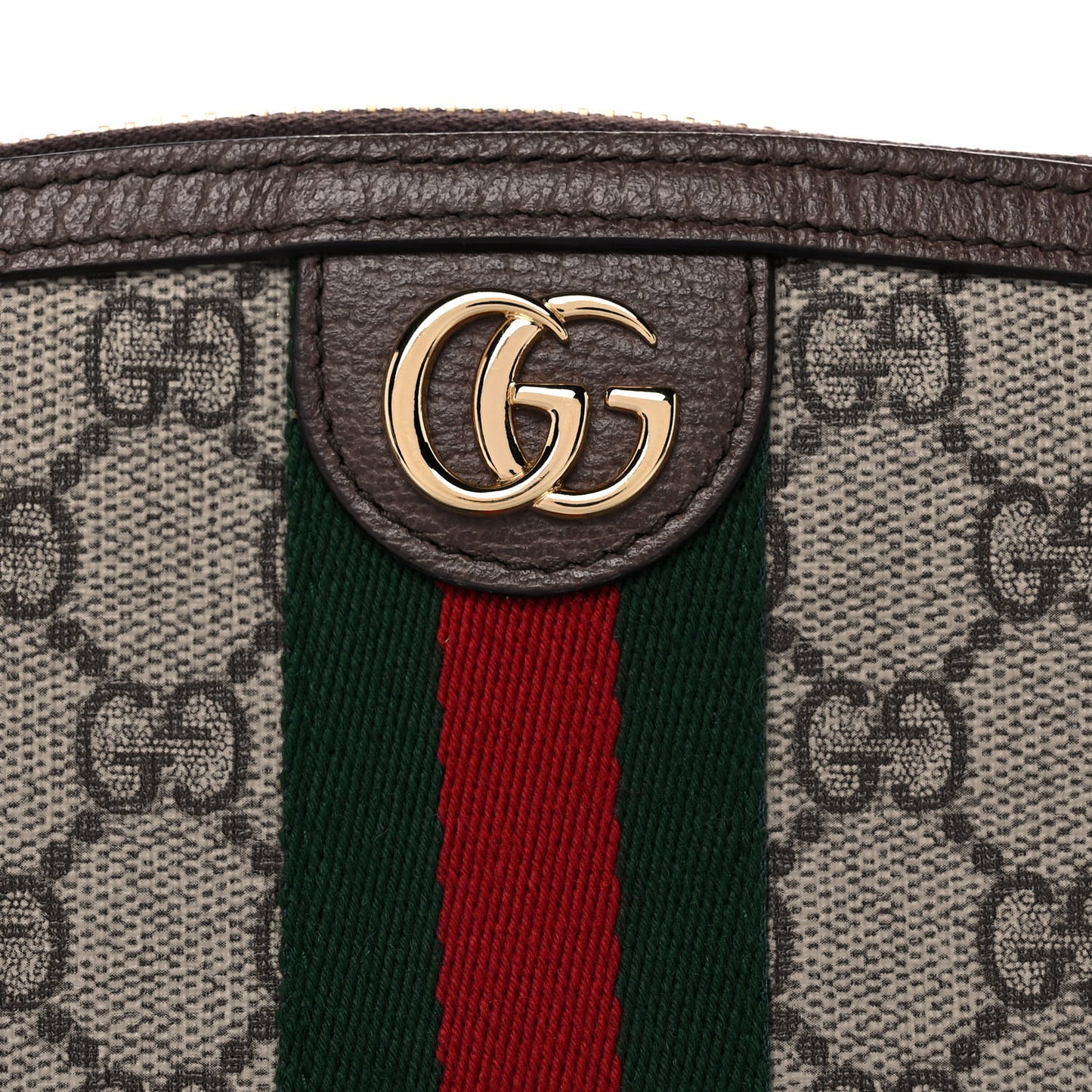 GG Supreme Monogram Textured Calfskin Web Large Ophidia Cosmetic Case Beige Ebony New Acero