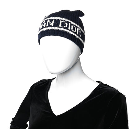 Christian Dior Cashmere Wool Beanie Navy Blue White 2 of 5
