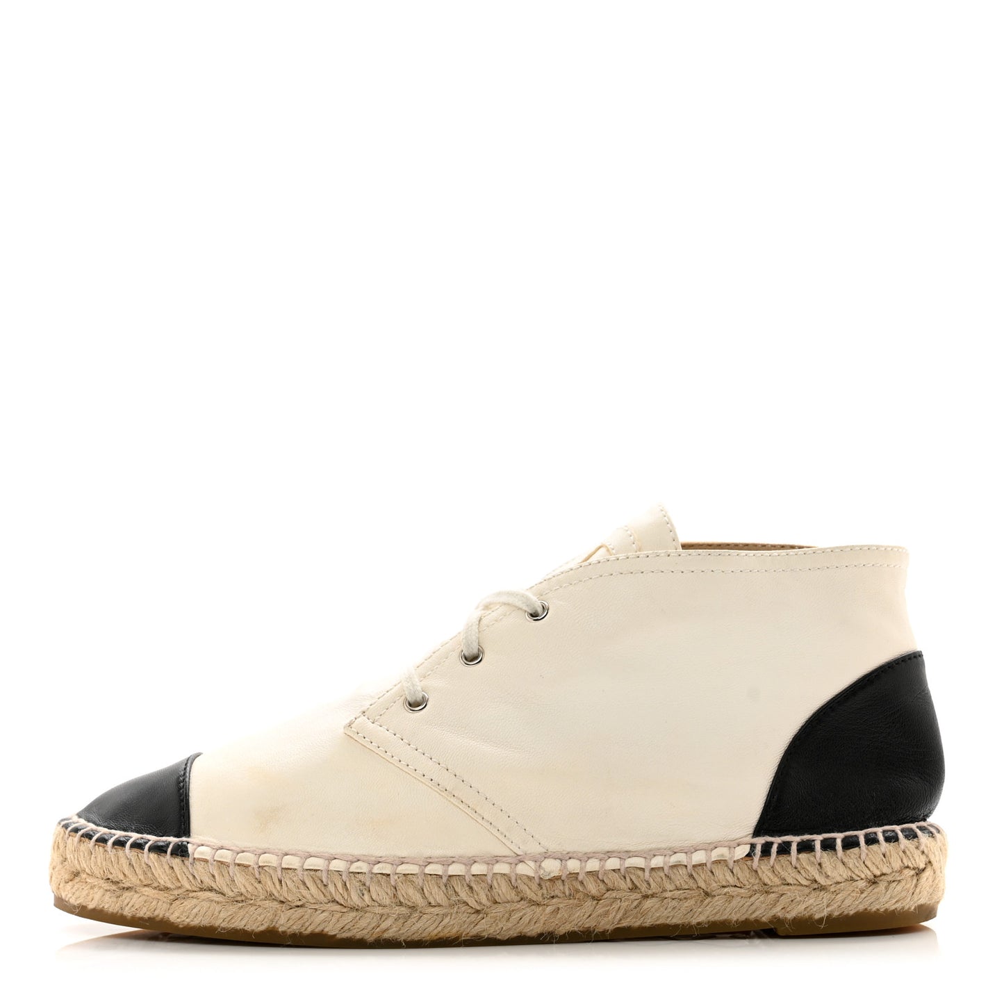 Lambskin Canvas Cap Toe Lace Up Espadrilles 38 Beige Black