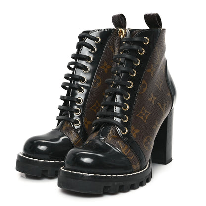 Louis Vuitton Patent Calfskin Monogram Star Trail Ankle Boots 37 Black 4 of 9