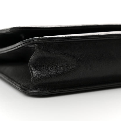 Chanel Lambskin Camellia Embossed Wallet on Chain WOC Black 10 of 17