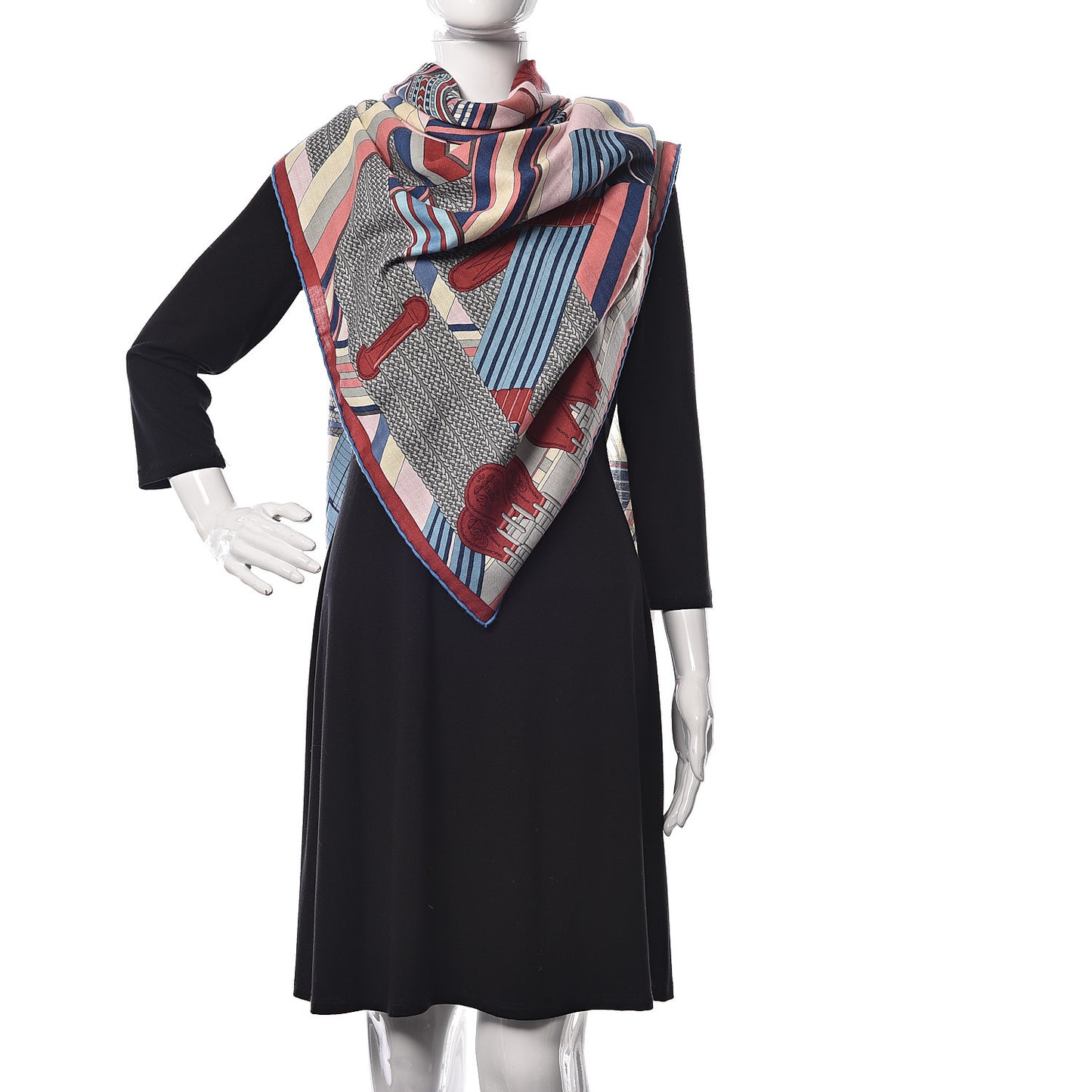 Cashmere Silk Sangles En Zigzag Shawl 140 Rose Nacre Bleu Brique