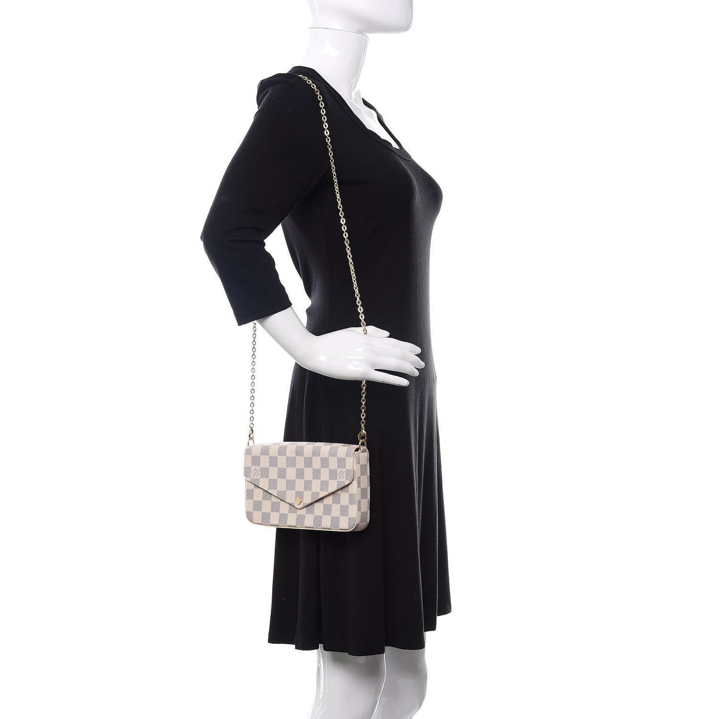 Damier Azur Pochette Felicie Chain Wallet Rose Ballerine