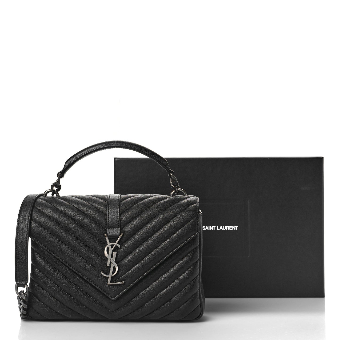 Sheepskin Matelasse Chevron Monogram Medium College Bag Black