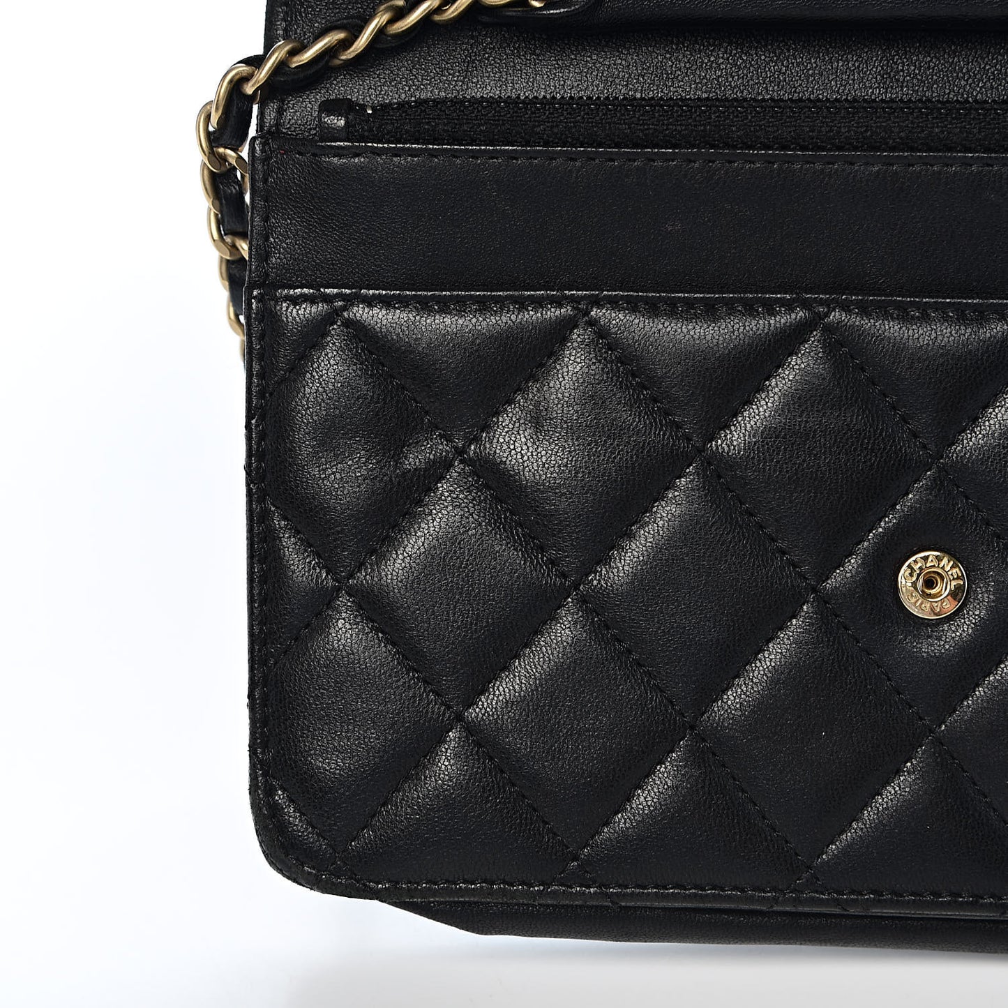 Lambskin Quilted Wallet On Chain WOC Black