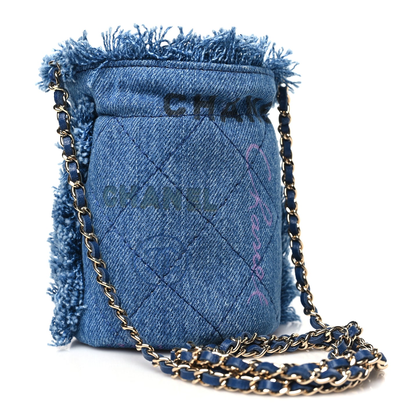 Denim Quilted Mood Mini Bucket With Chain Blue Multicolor