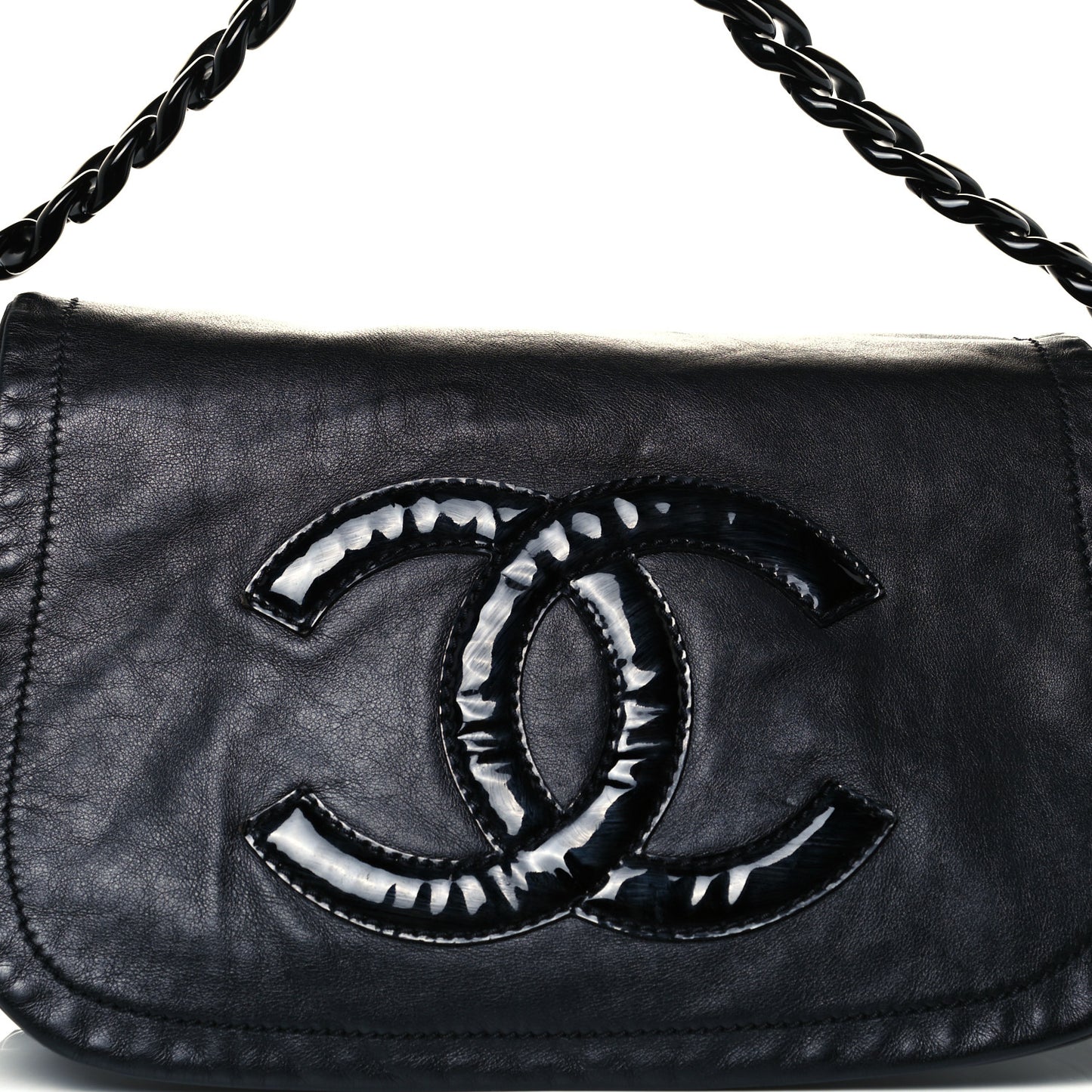Calfskin Modern Chain Hobo Flap Black