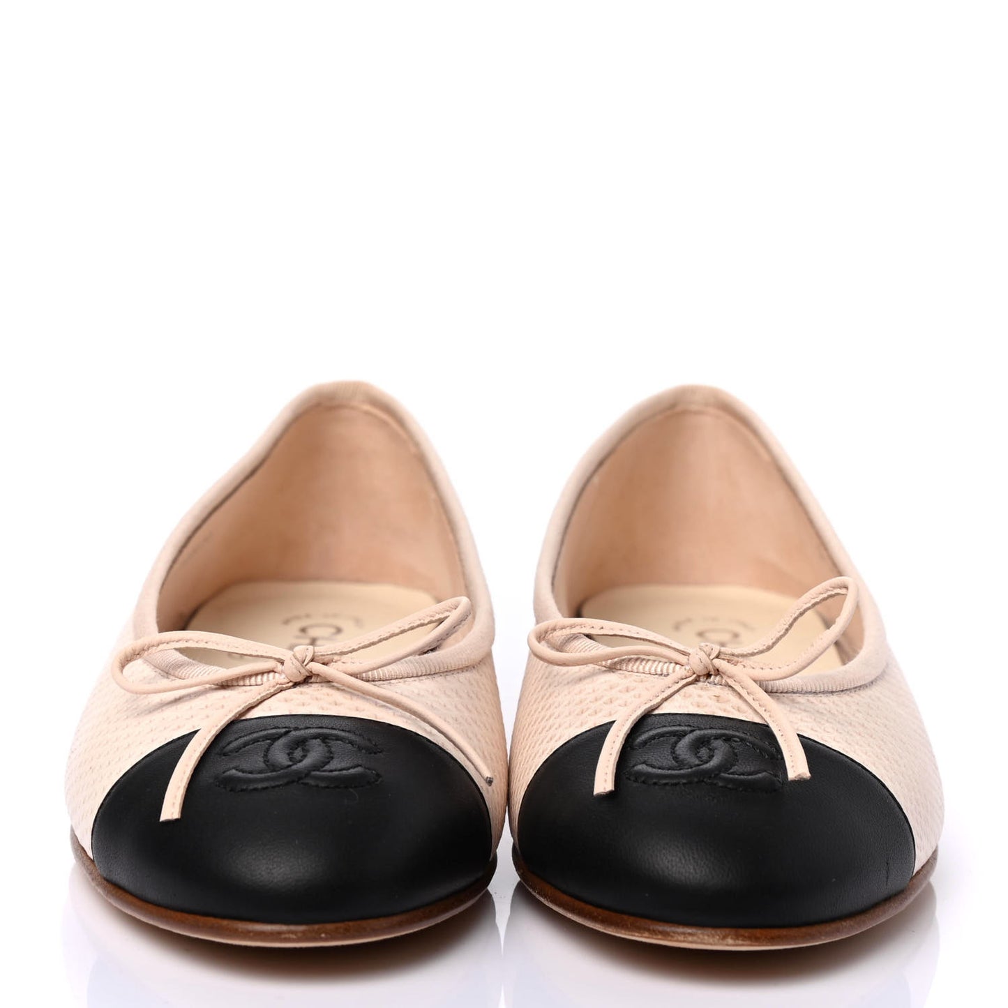 Lambskin Lizard Embossed Cap Toe CC Ballerina Flats 36 Rose Black