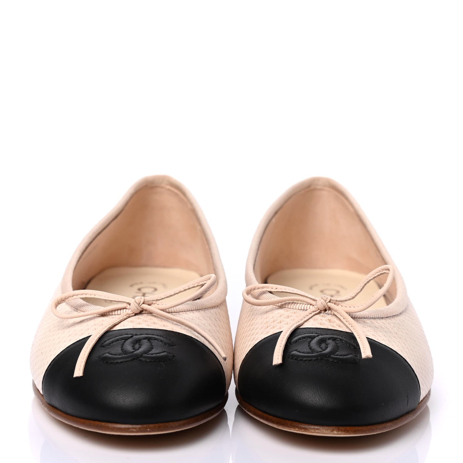 Chanel Lambskin Lizard Embossed Cap Toe CC Ballerina Flats 36 Rose Black 2 of 4
