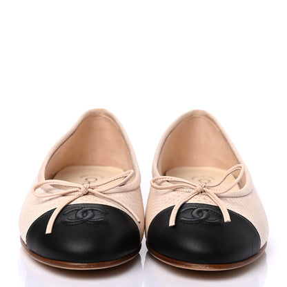 Chanel Lambskin Lizard Embossed Cap Toe CC Ballerina Flats 36 Rose Black 2 of 4
