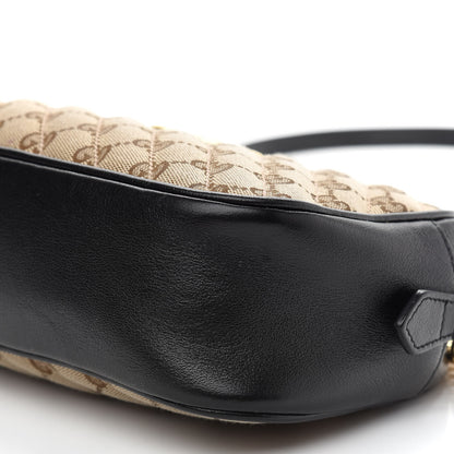 Gucci Monogram Matelasse Diagonal Small GG Marmont Chain Shoulder Bag Beige Black 9 of 10