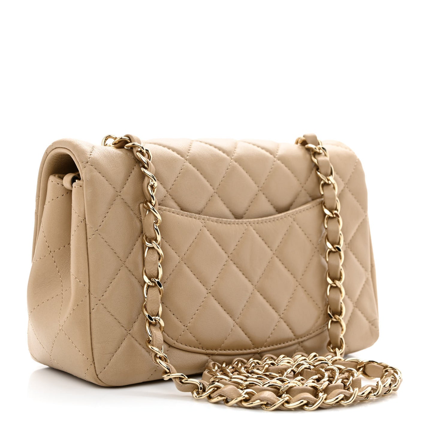 Lambskin Quilted Mini Rectangular Flap Dark Beige