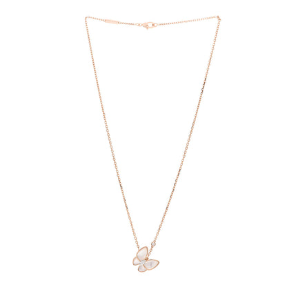 Van Cleef & Arpels 18K Rose Gold Diamond Mother of Pearl Two Butterfly Pendant Necklace 3 of 6