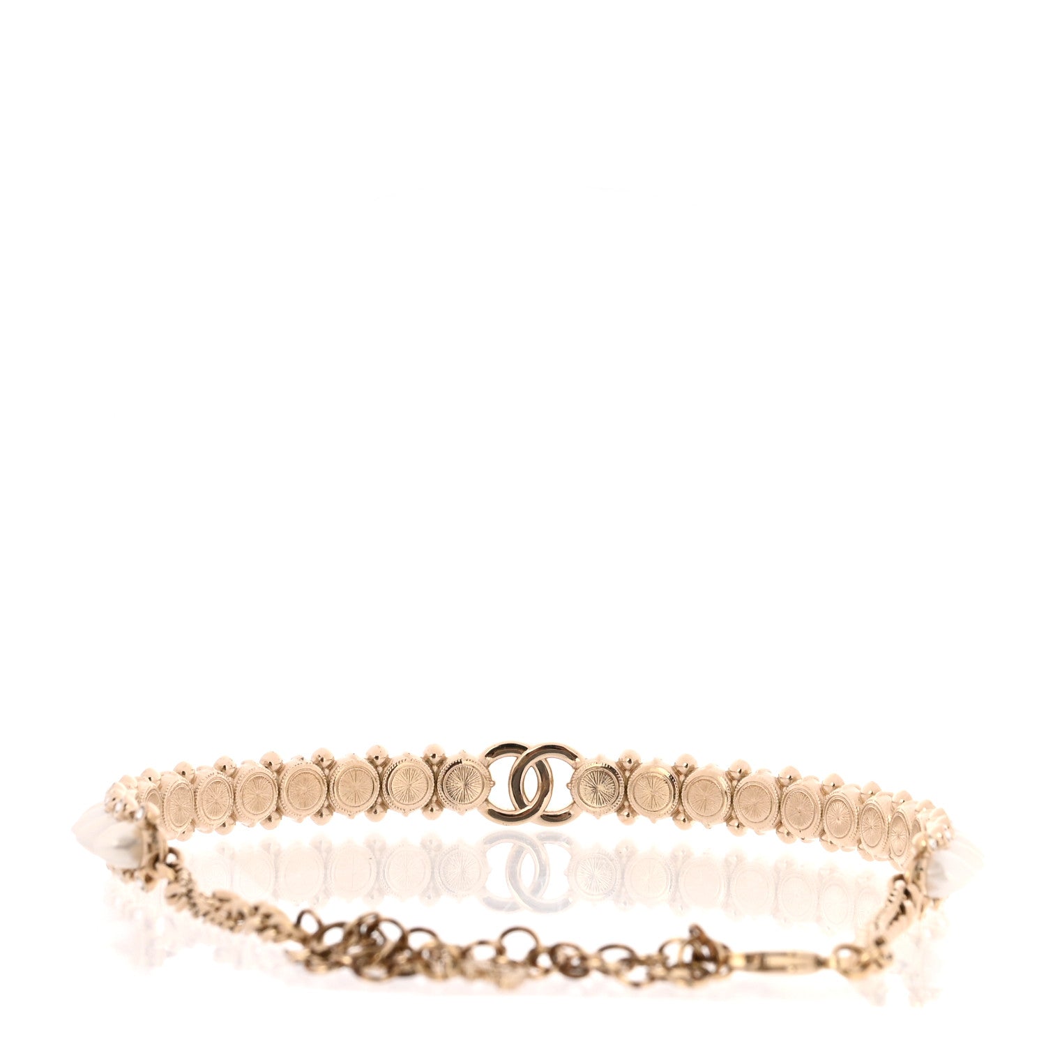 Chanel Strass Crystal Studded Pearl CC Choker Necklace Gold Pearly White 3 of 6