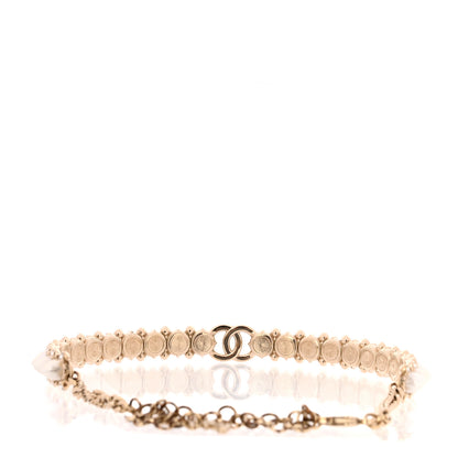 Chanel Strass Crystal Studded Pearl CC Choker Necklace Gold Pearly White 3 of 6
