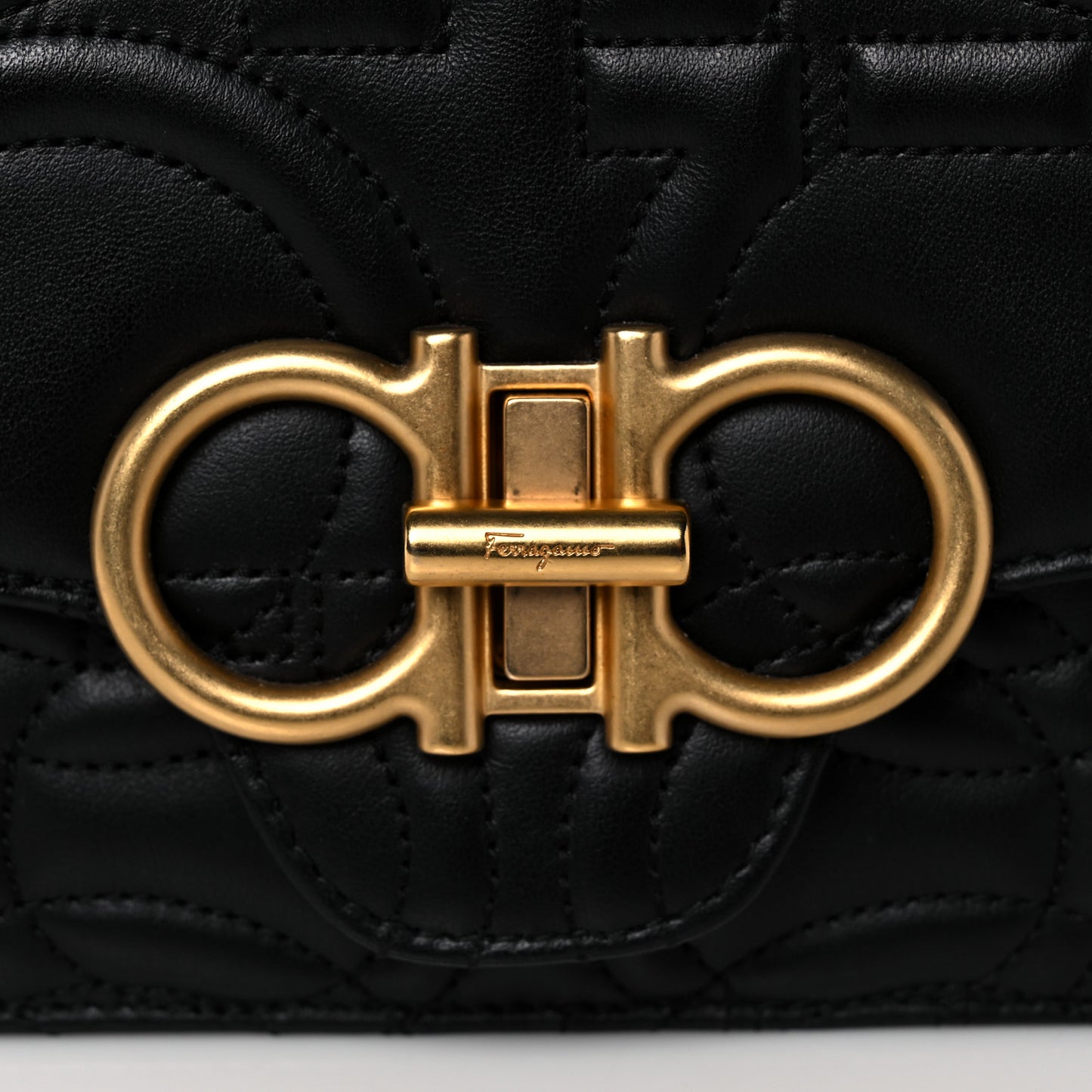 Calfskin Quilted Gancini Small Flap Bag Black