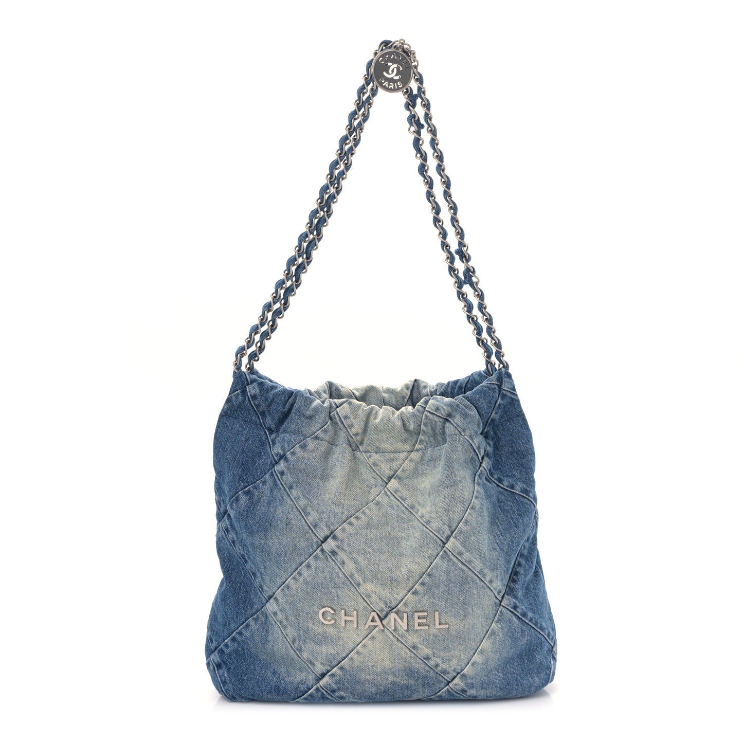 Denim Quilted Small Chanel 22 Blue