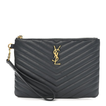 Saint Laurent Calfskin Matelasse Chevron Monogram A5 Wristlet Dark Smog 1 of 8