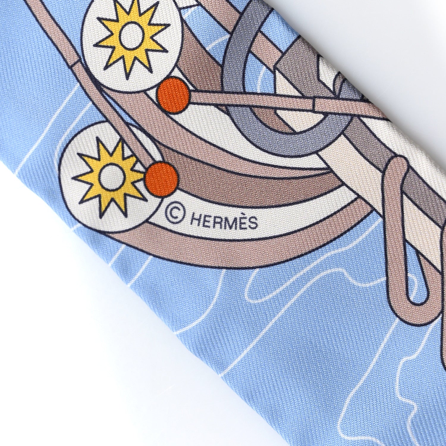 Hermes Silk Odyssey Twilly Beige Bleu Ciel Jaune Vif 3 of 4