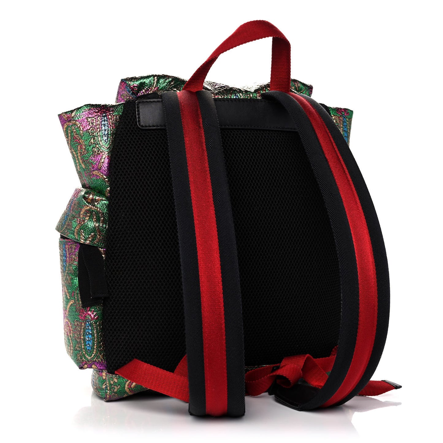 Brocade Web Small Double Buckle Backpack Green Multicolor