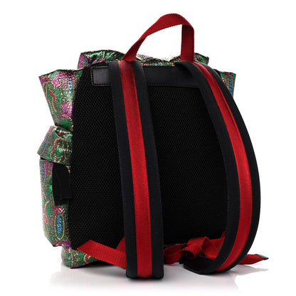 Gucci Brocade Web Small Double Buckle Backpack Green Multicolor 2 of 14