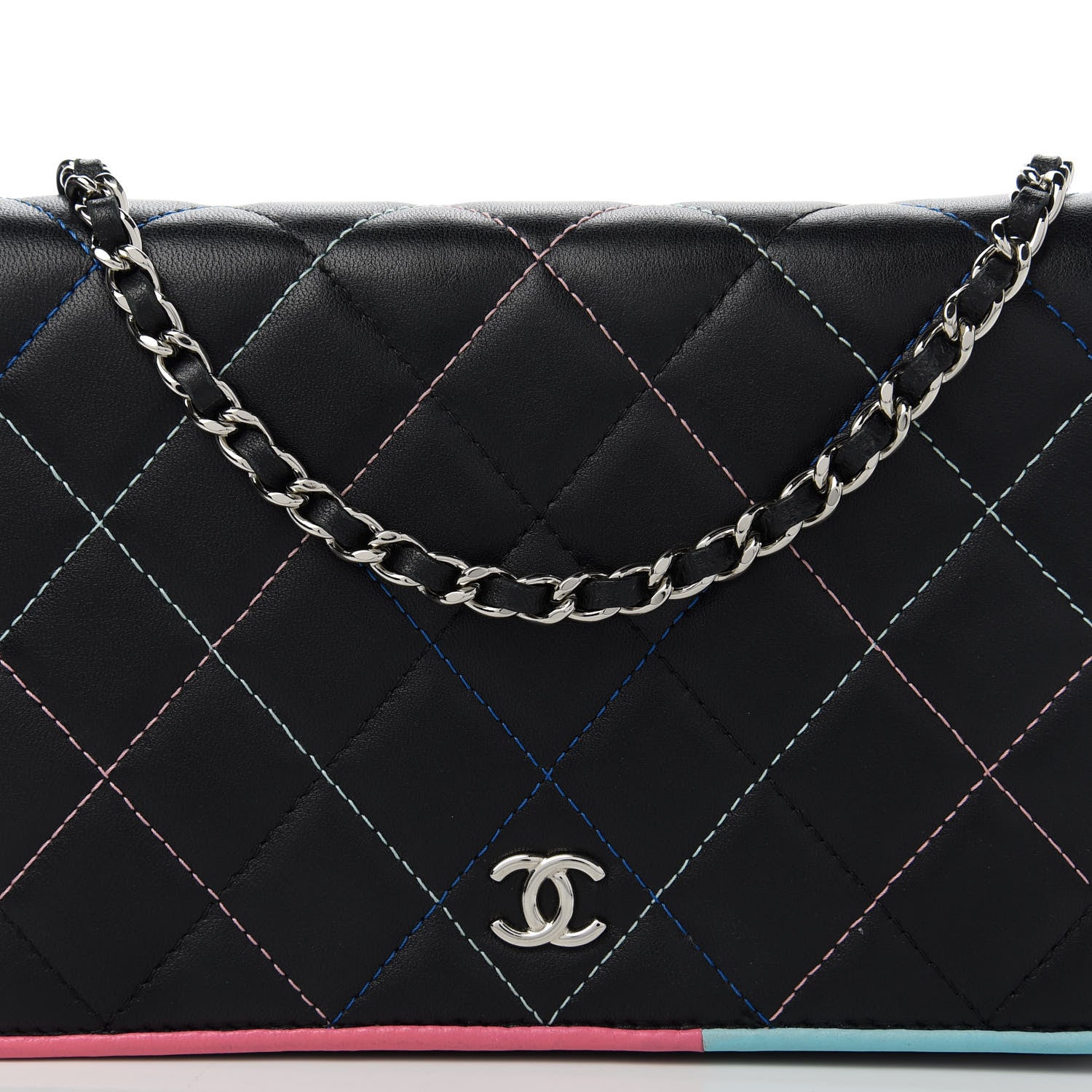 Chanel Lambskin Quilted Wallet On Chain WOC Black Pink Light Blue 11 of 12