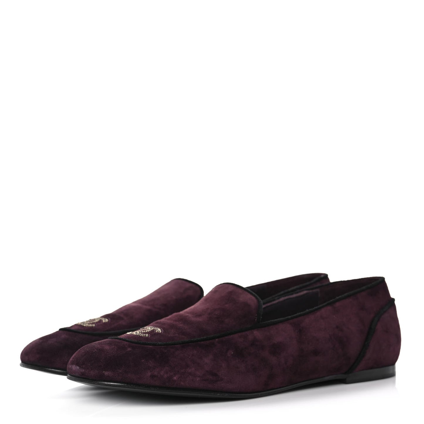 Suede Calfskin Womens Mocassin CC Flats 40.5 Burgundy