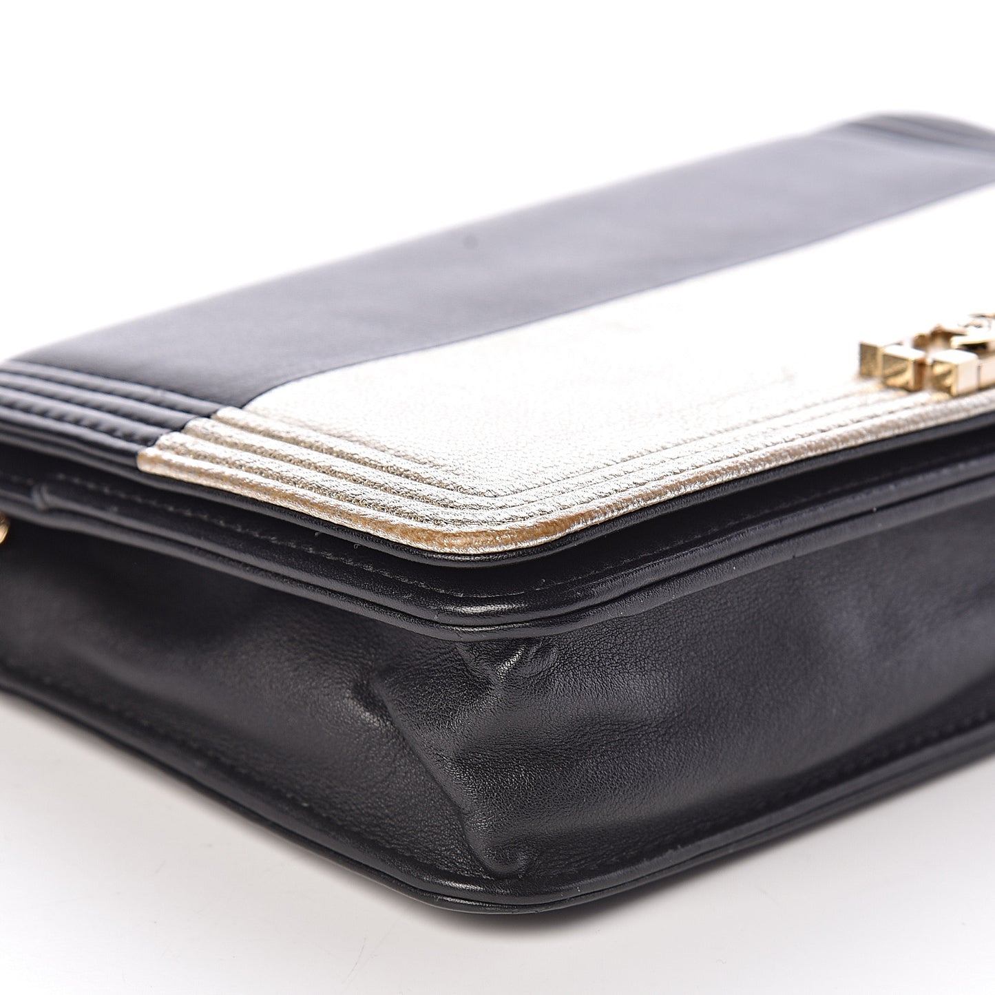 Metallic Goatskin Lambskin Boy Wallet on Chain WOC Black Gold