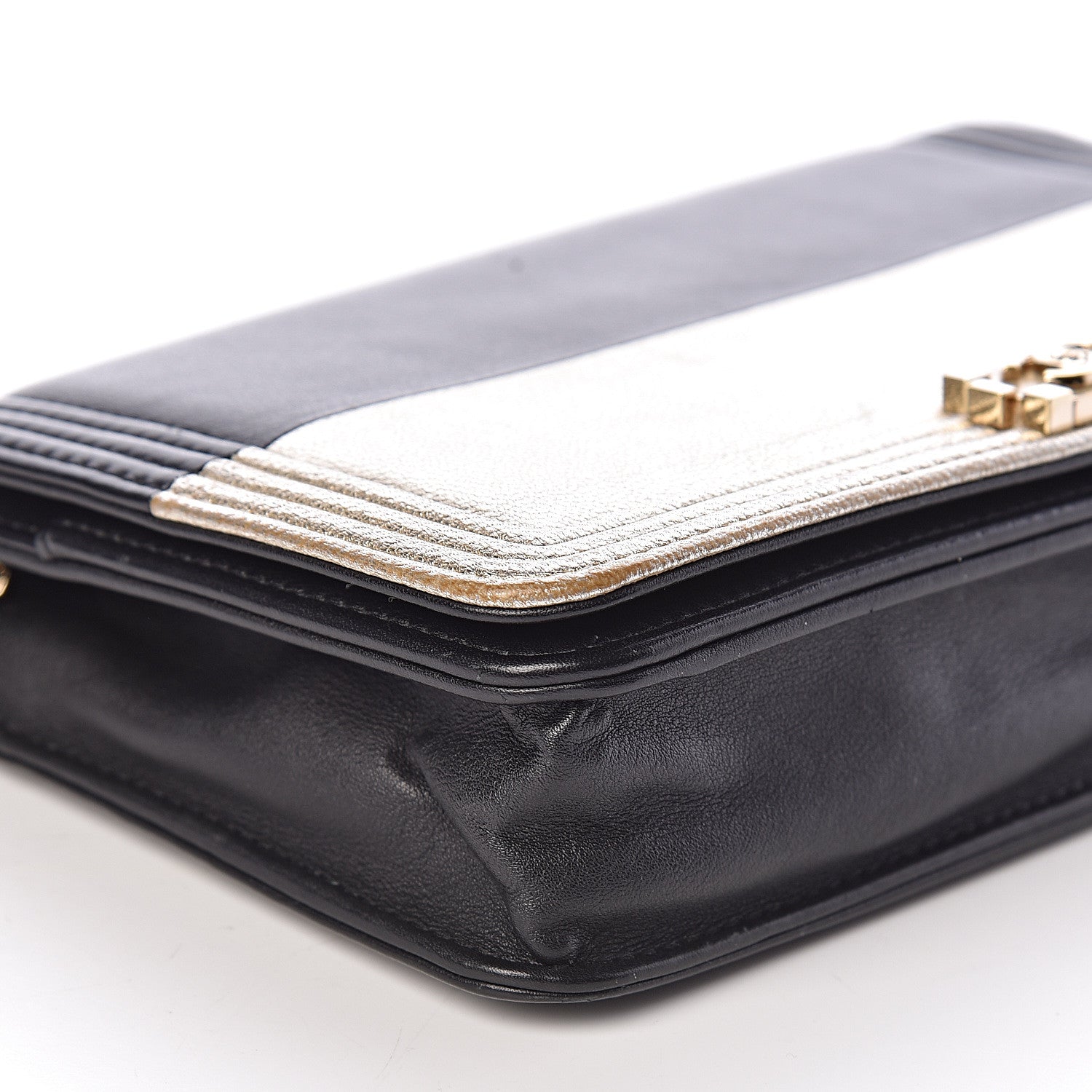 Chanel Metallic Goatskin Lambskin Boy Wallet on Chain WOC Black Gold 10 of 11