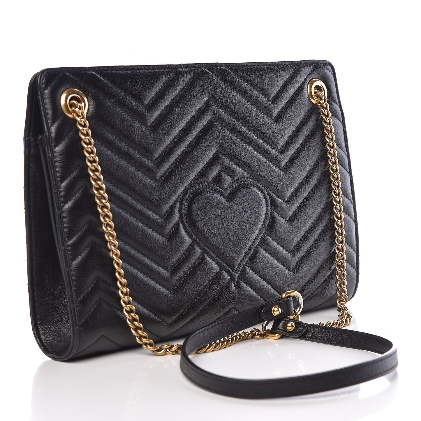 Azalea Calfskin Matelasse Heart Medium GG Marmont Slim Shoulder Bag Black