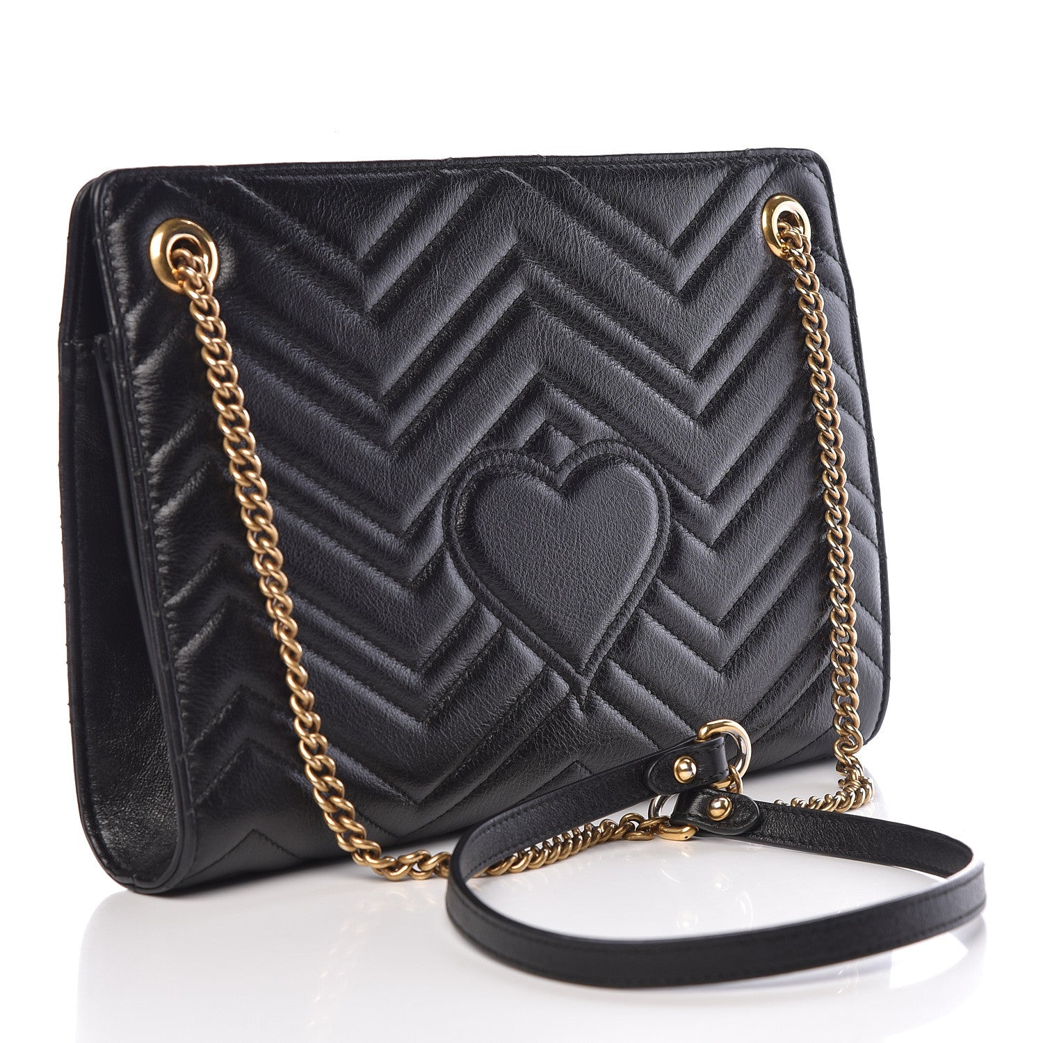 Gucci Azalea Calfskin Matelasse Heart Medium GG Marmont Slim Shoulder Bag Black 3 of 10