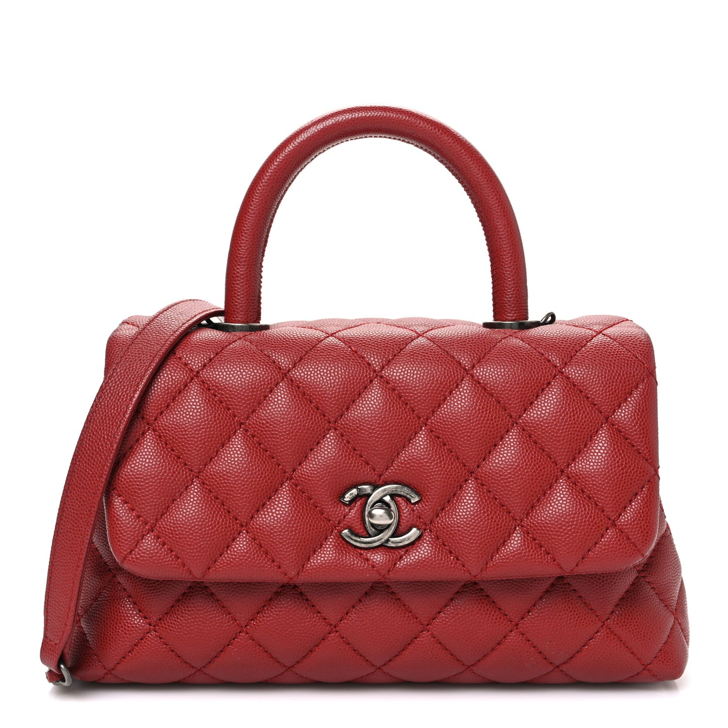 Caviar Quilted Mini Coco Handle Flap Red