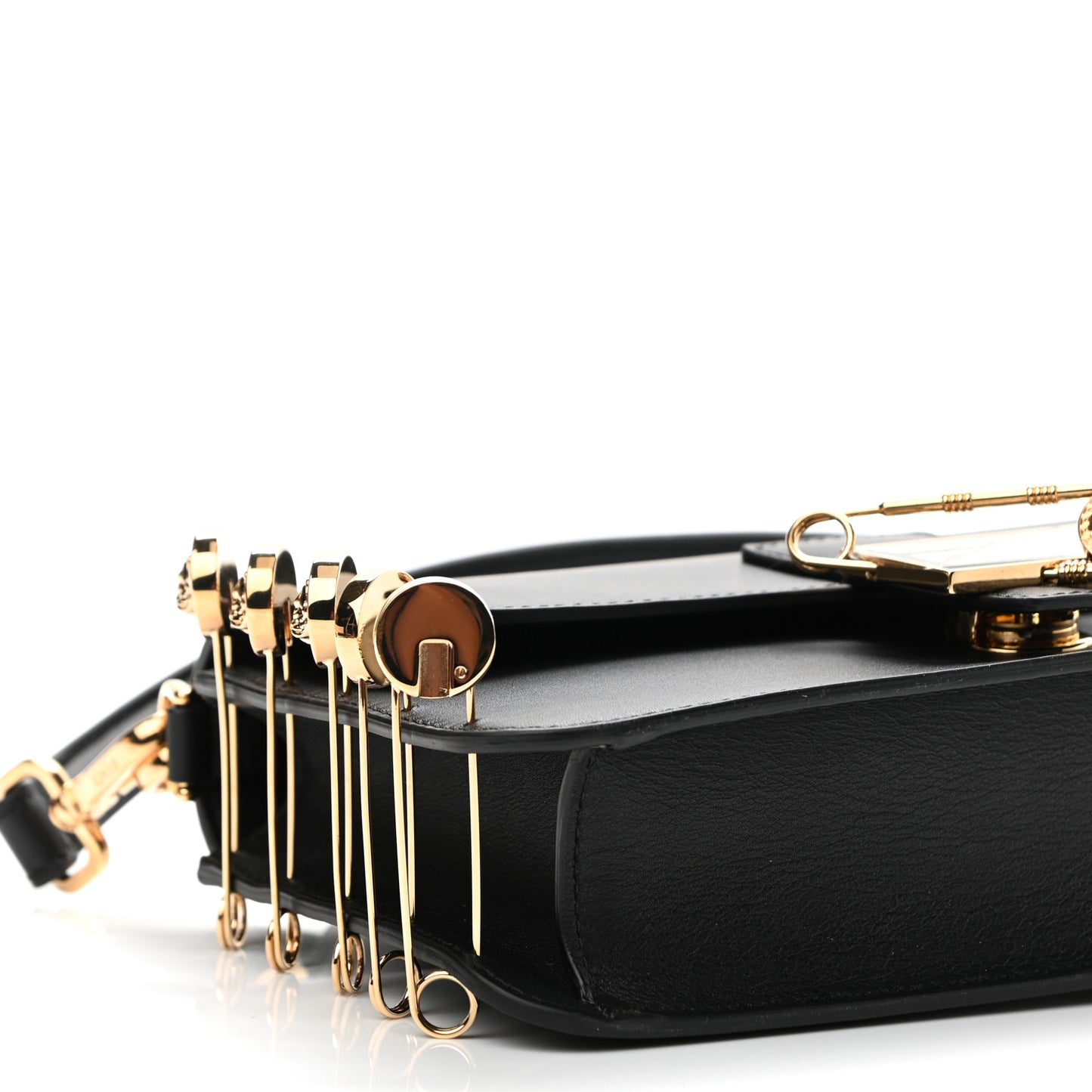 X VERSACE Vitello Seta Fendace Brooch Baguette Black