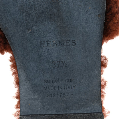 Hermes Woolskin Oran Sandals 37.5 Cognac 8 of 9