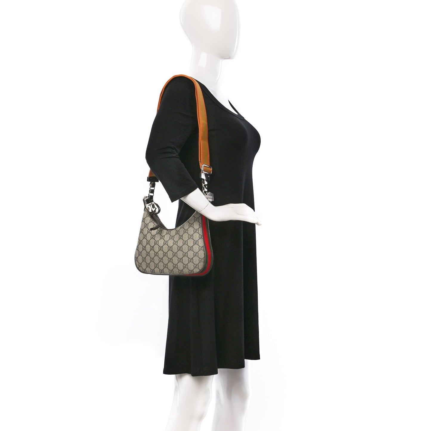 GG Supreme Monogram Textured Calfskin Web Small Attache Shoulder Bag Beige Ebony New Acero