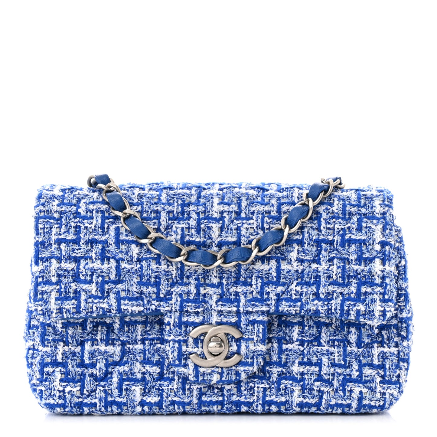 Tweed Quilted Mini Rectangular Flap Blue White