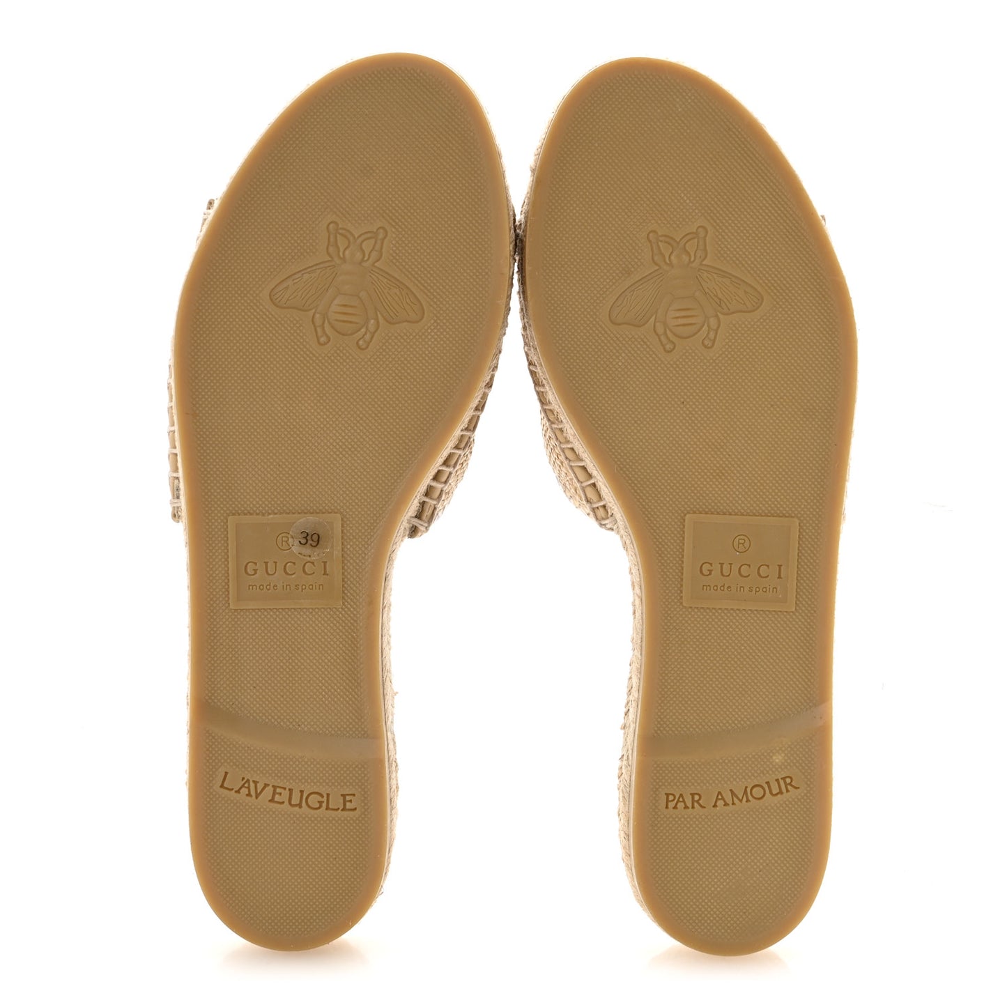 Straw Elaphe Matelasse GG Marmont Espadrille Slide Sandals 39 Natural Cream Brown