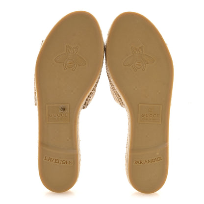 Gucci Straw Elaphe Matelasse GG Marmont Espadrille Slide Sandals 39 Natural Cream Brown 6 of 9