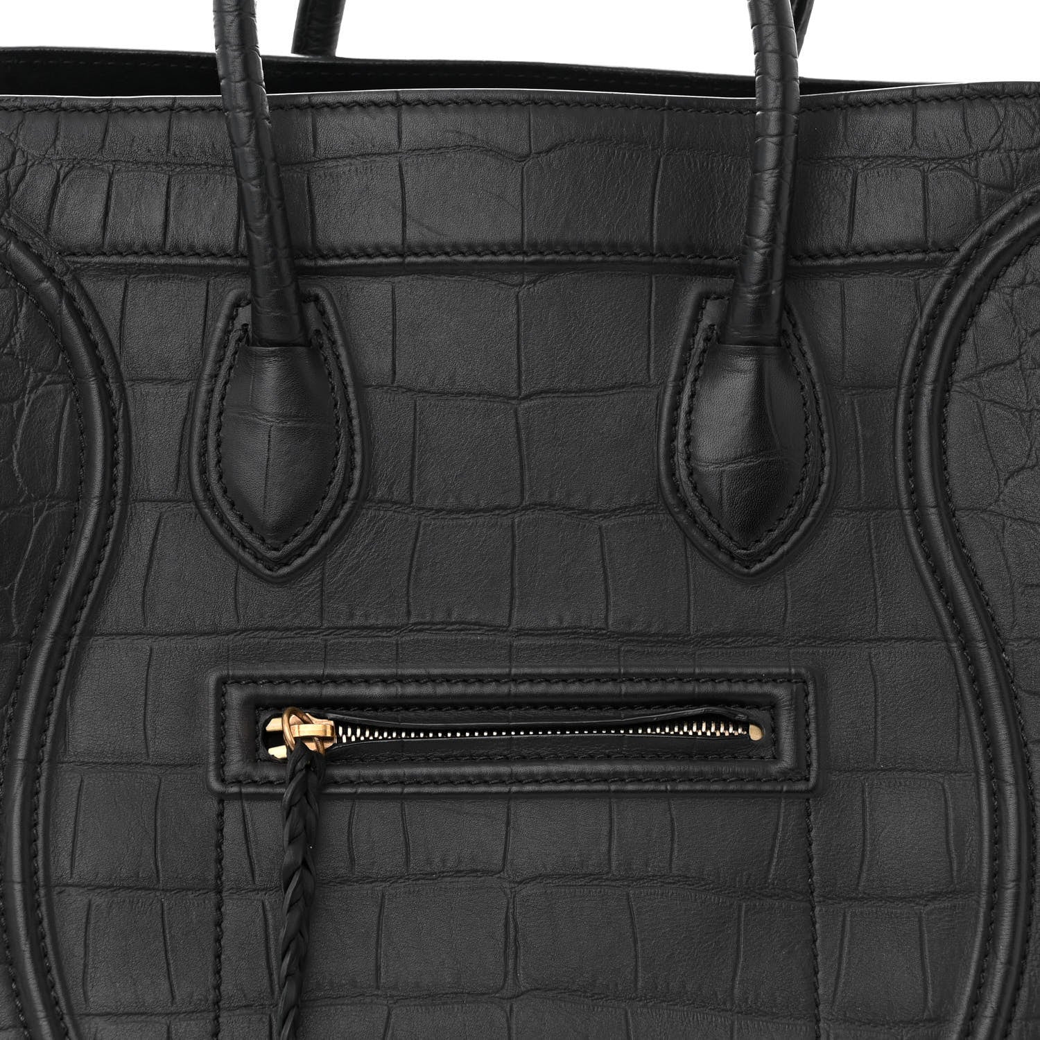 Celine Crocodile Embossed Calfskin Medium Phantom Luggage Black 8 of 13