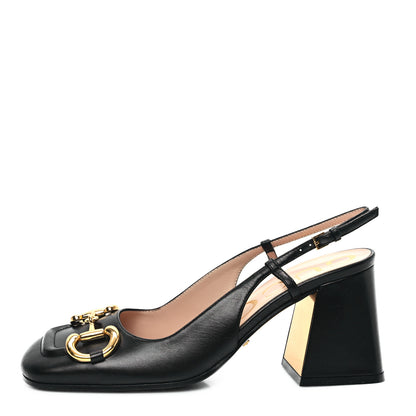 Gucci Malaga Kid Horsebit 75mm Slingback Pumps 36 Black 1 of 8