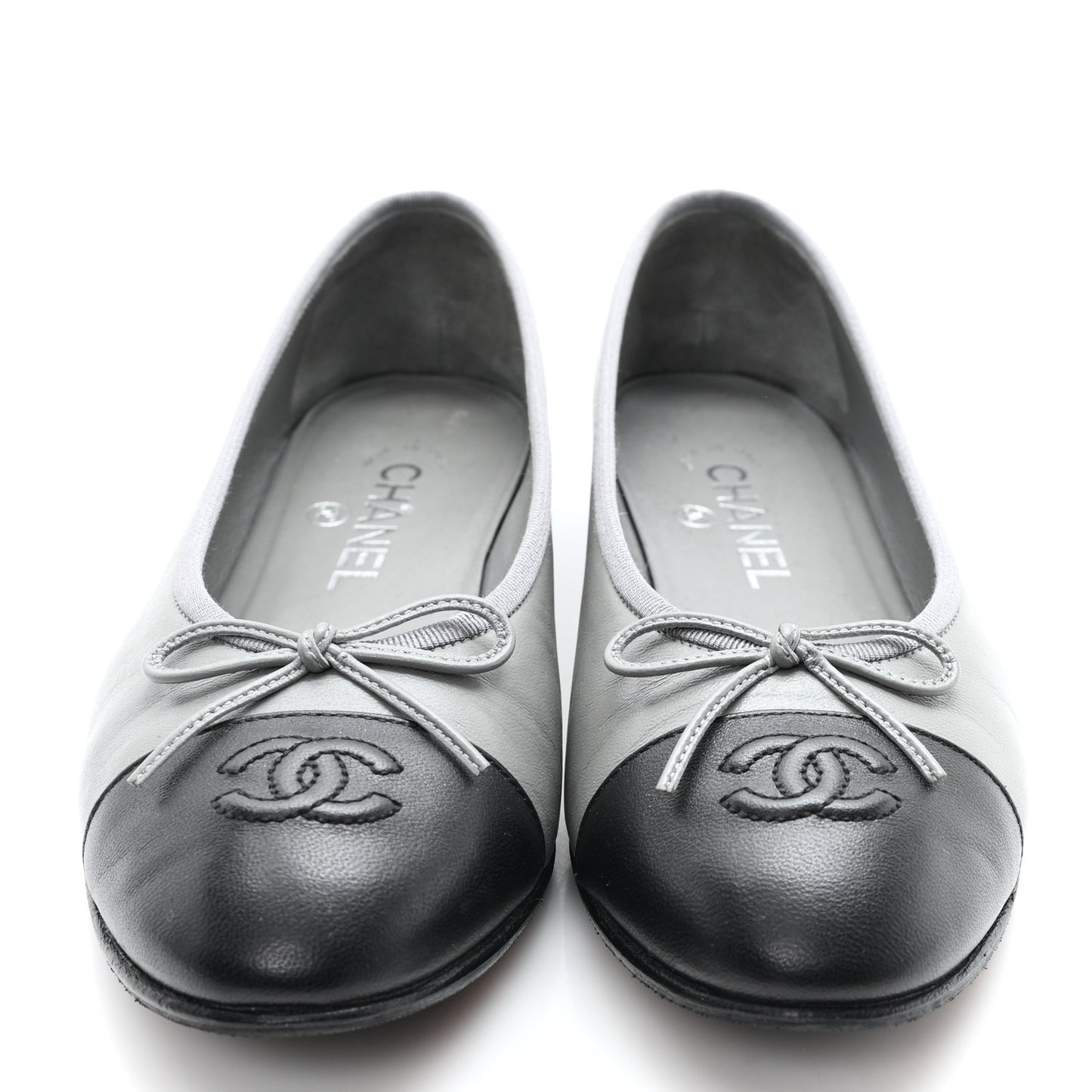 Lambskin Cap Toe CC Ballerina Flats 37.5 Grey Black