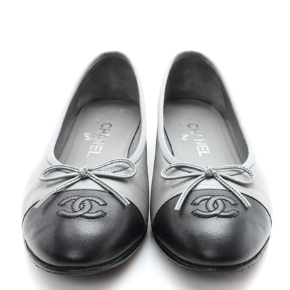 Chanel Lambskin Cap Toe CC Ballerina Flats 37.5 Grey Black 3 of 9