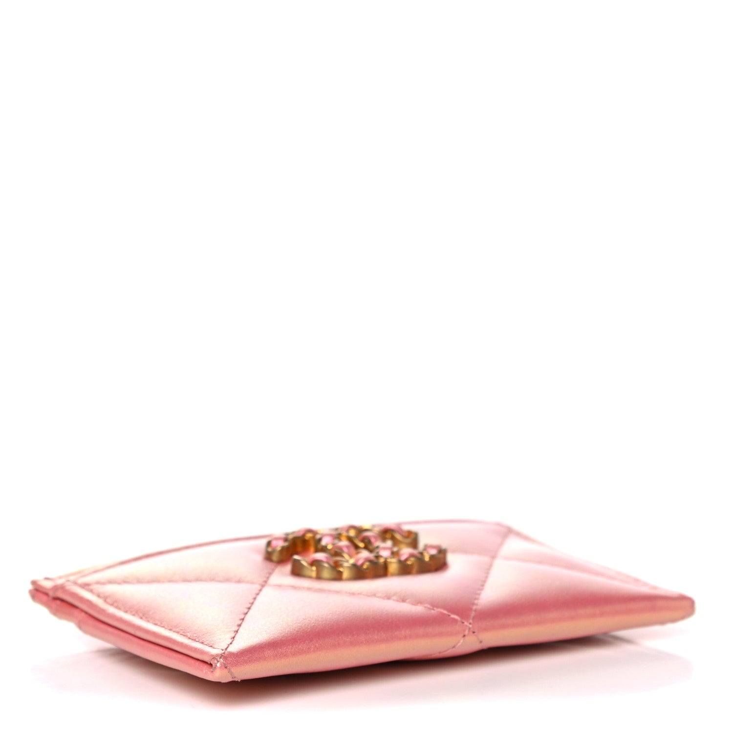 Chanel Iridescent Calfskin Quilted Chanel 19 Card Holder Pink 4 of 8