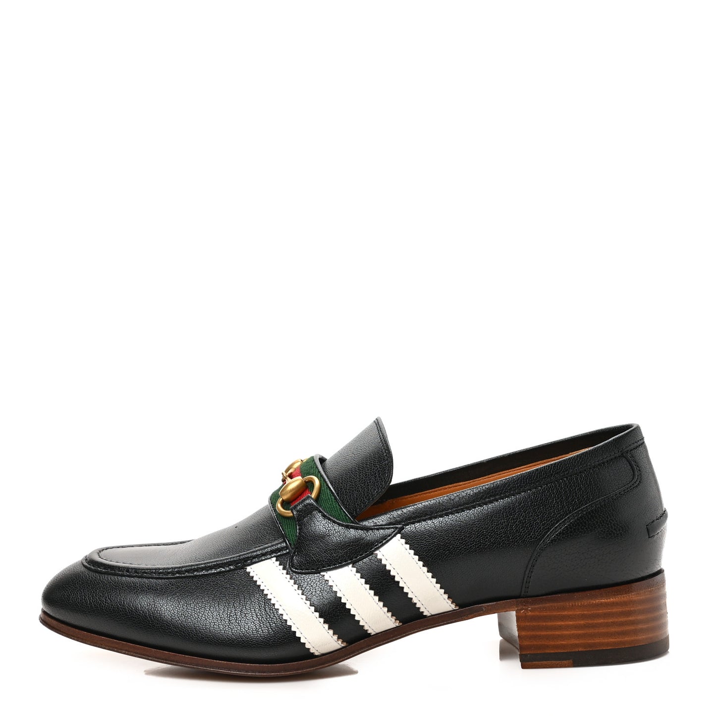 X ADIDAS Goatskin Web Mens Horsebit Loafers 9.5 Black White