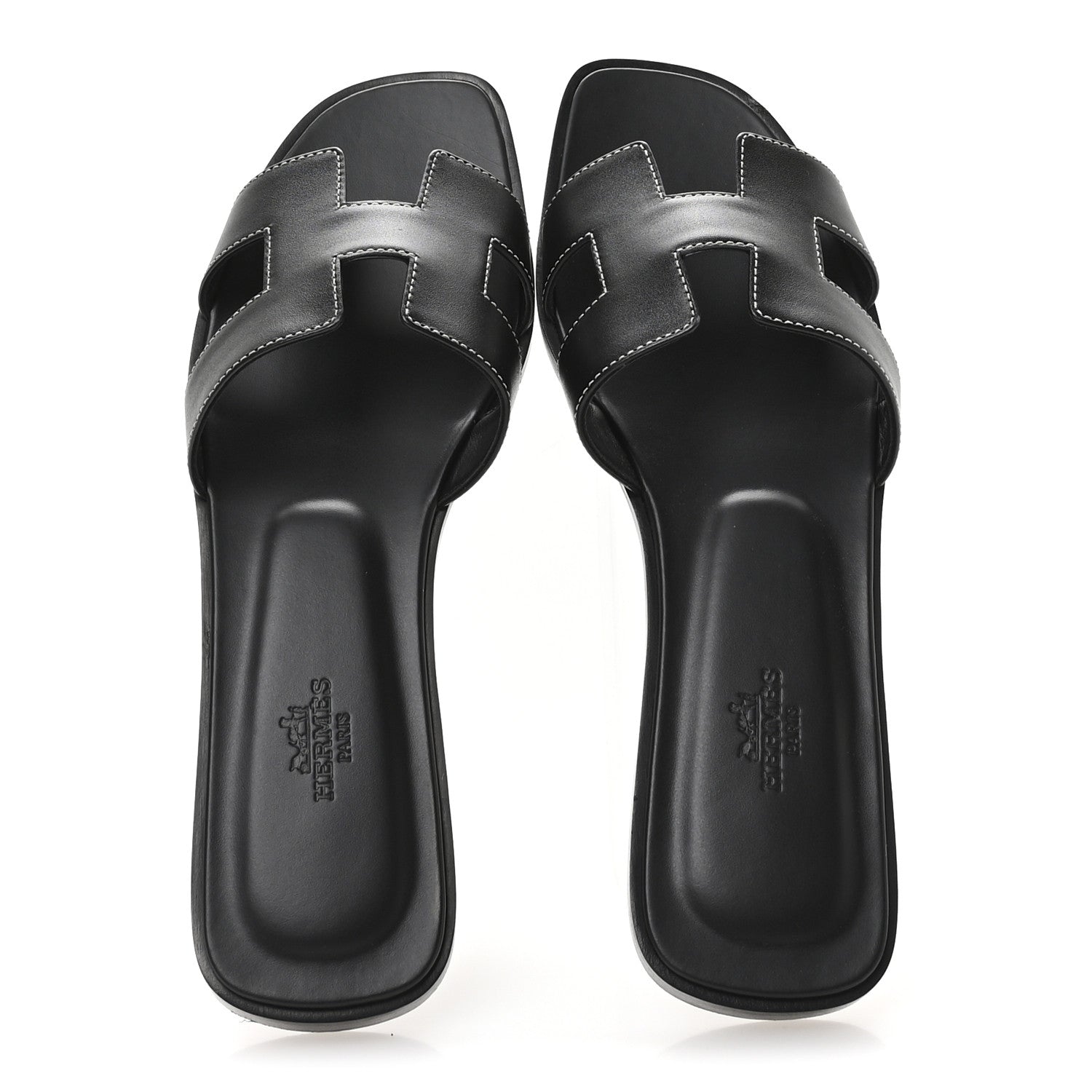 Hermes Box Calfskin Oran Sandals 40 Black 2 of 9