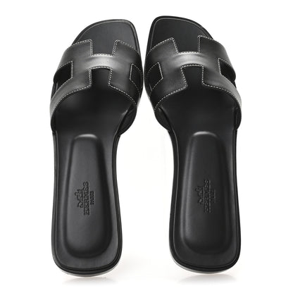 Hermes Box Calfskin Oran Sandals 40 Black 2 of 9