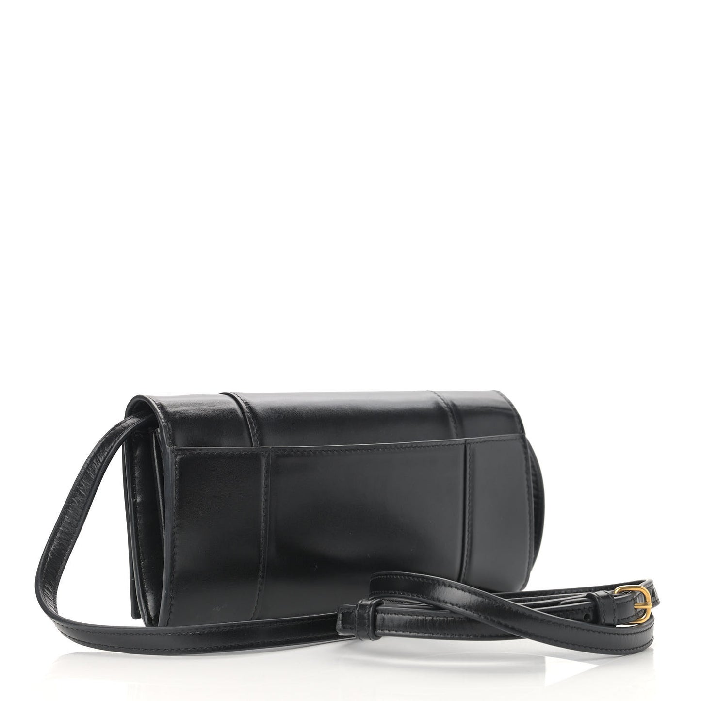 Smooth Calfskin Hourglass Continental Wallet On Strap Black